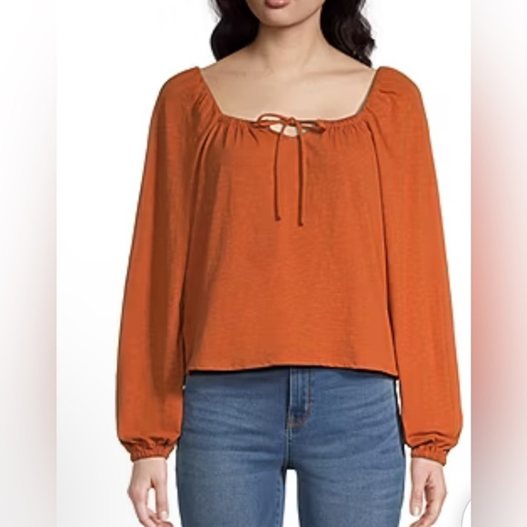 a.n.a. Split Tie Neck Long Sleeve Blouse PS - Picture 1 of 10